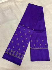 Deep purple peacock kasuti blouse sleeve embroidery close-up