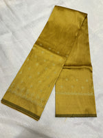 Load image into Gallery viewer, Mustard yellow peacock kasuti blouse sleeve embroidery close-up
