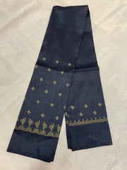 Black peacock kasuti blouse with embroidered peacock design front view