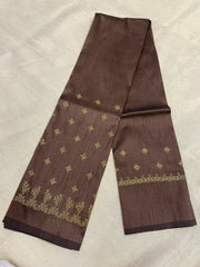 Coffee peacock gold zari kasuti blouse sleeve embroidery close-up