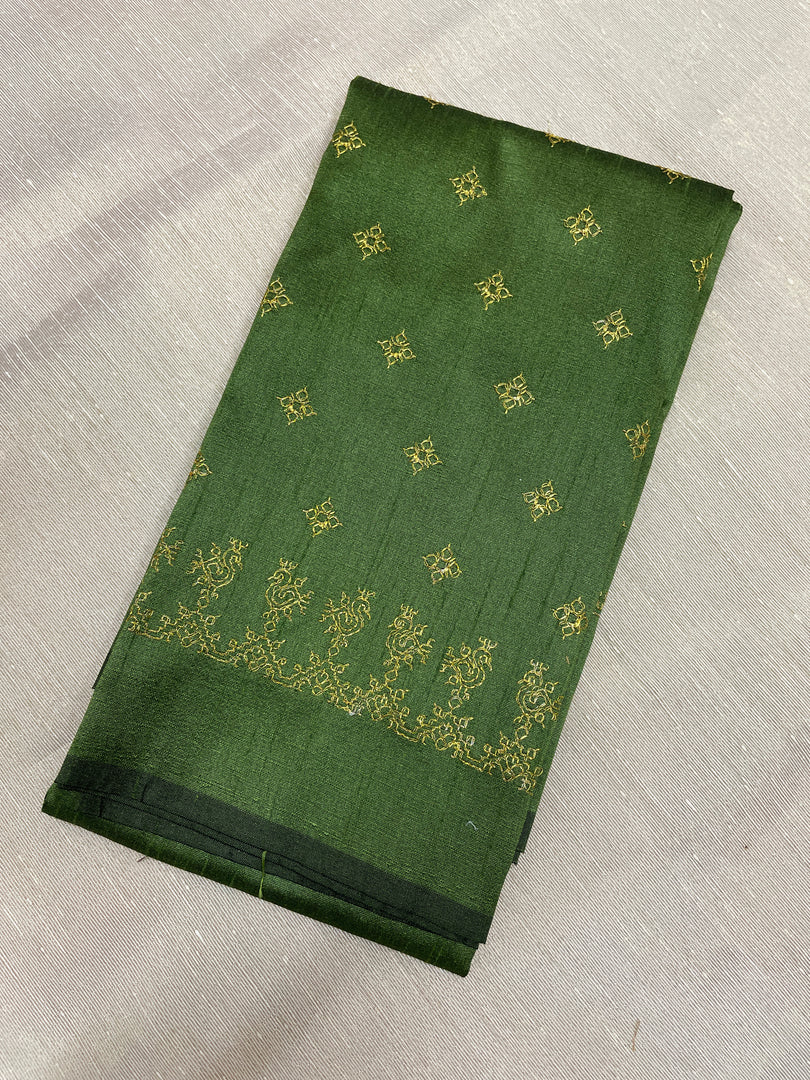 Basil green peacock motif kasuti blouse back embroidery