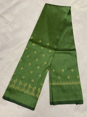 Basil green peacock kasuti blouse sleeve embroidery close-up