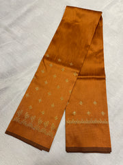 Rust orange peacock kasuti blouse sleeve embroidery close-up