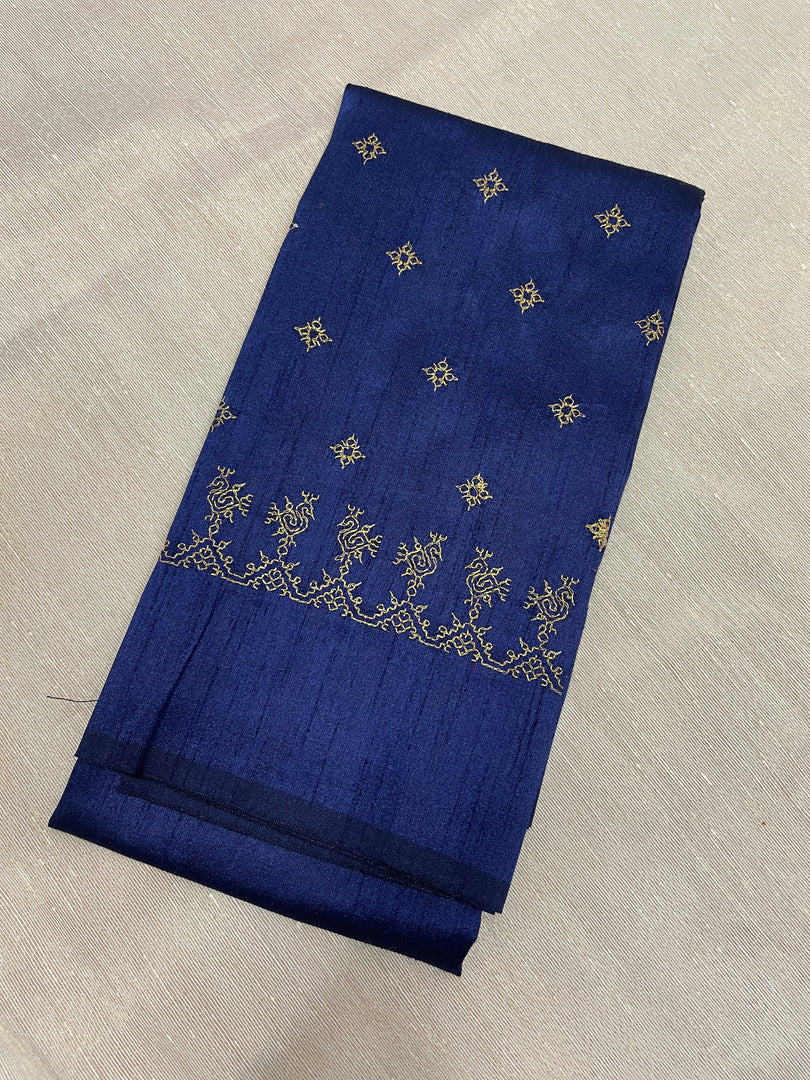 Navy blue peacock motif kasuti blouse back embroidery detail