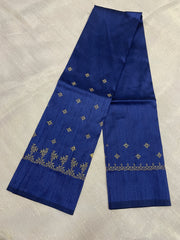 Navy blue peacock gold zari kasuti blouse sleeve embroidery