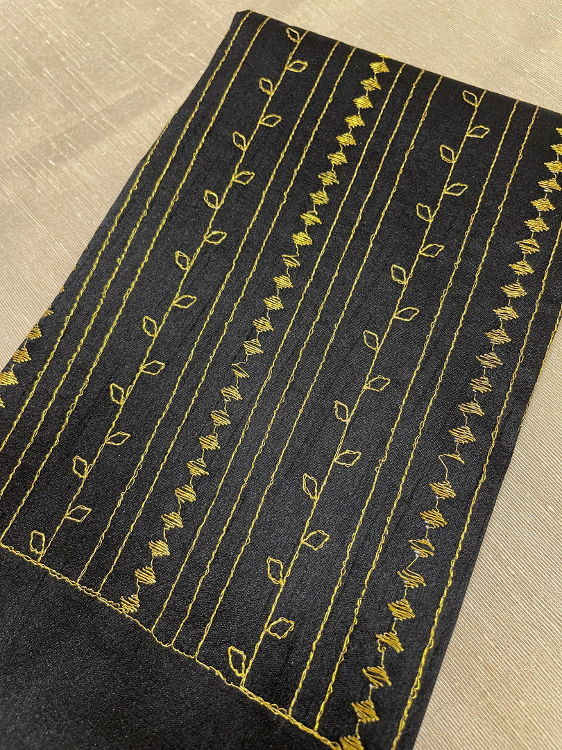 Black kasuti blouse with gold zari stripe embroidery
