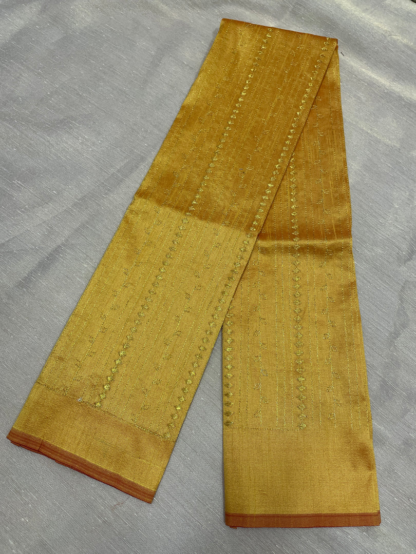 Light orange kasuti gold zari stripes blouse back view