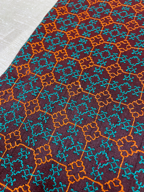 Maroon kasuti garden blouse with floral embroidery front