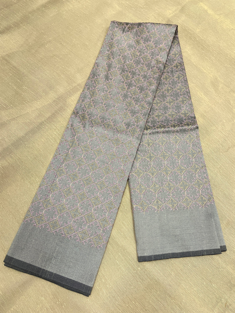 Grey kasuti bloom blouse with subtle floral embroidery