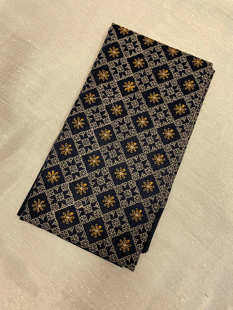 Black blouse with mustard kasuti embroidered sleeve
