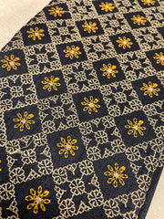 Black blouse with mustard kasuti embroidery on front