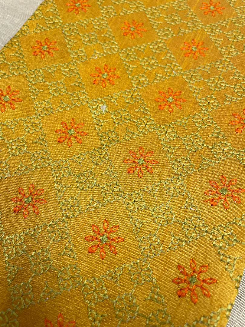 Mango yellow chaya kasuti blouse with crafted floral motifs