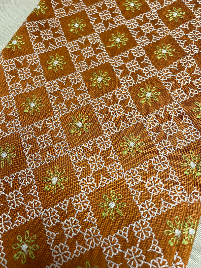 Rust brown chaya kasuti blouse with fine ethnic embroidery