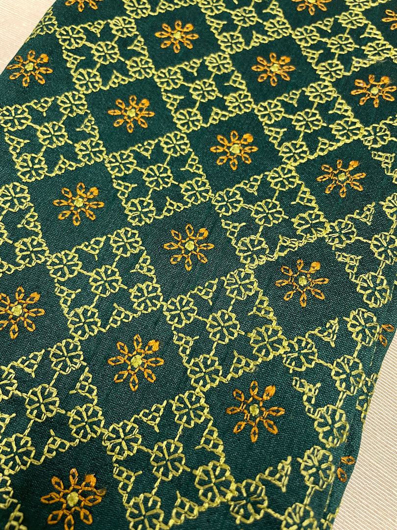 Forest green kasuti embroidered blouse front view