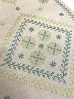 Load image into Gallery viewer, Embroidery close-up of hampi garike kasuti handwoven table set
