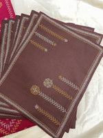 Load image into Gallery viewer, Woven cotton badige moggu kasuti table set showing embroidered motifs
