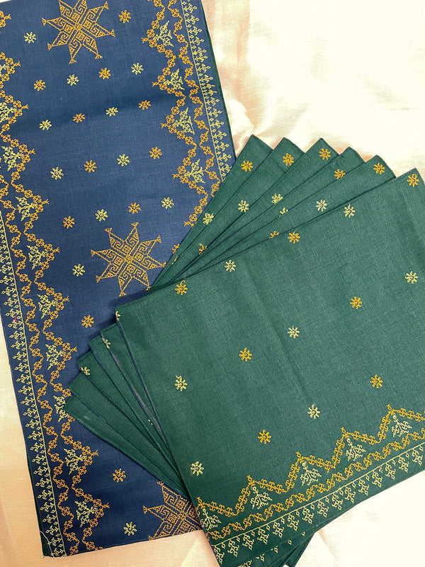 Malnadu garike kasuti table set with handwoven cotton texture