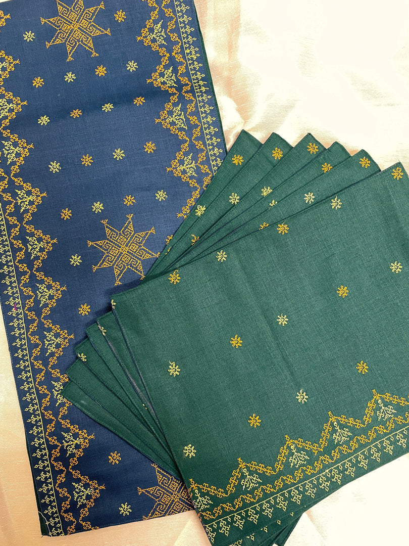 Malnadu garike kasuti table set with handwoven cotton texture