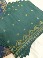 Load image into Gallery viewer, Close-up of malnadu garike kasuti table set embroidery detail
