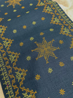 Load image into Gallery viewer, Embroidered motifs detail on malnadu garike kasuti table set
