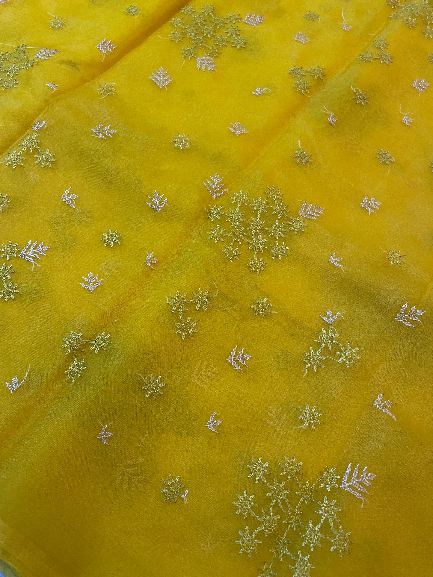 Yellow Flowers in the Wind Kasuti Organza Saree