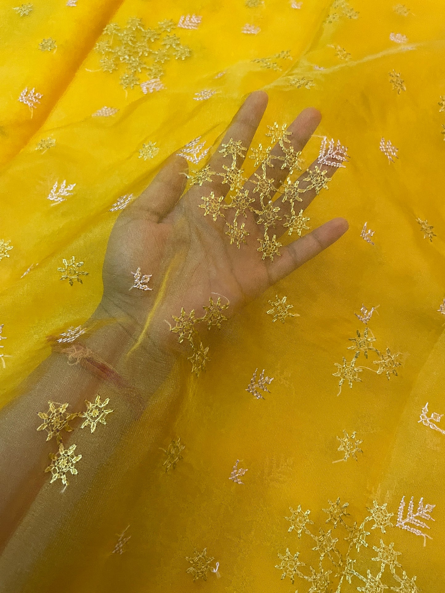 Yellow Flowers in the Wind Kasuti Organza Saree