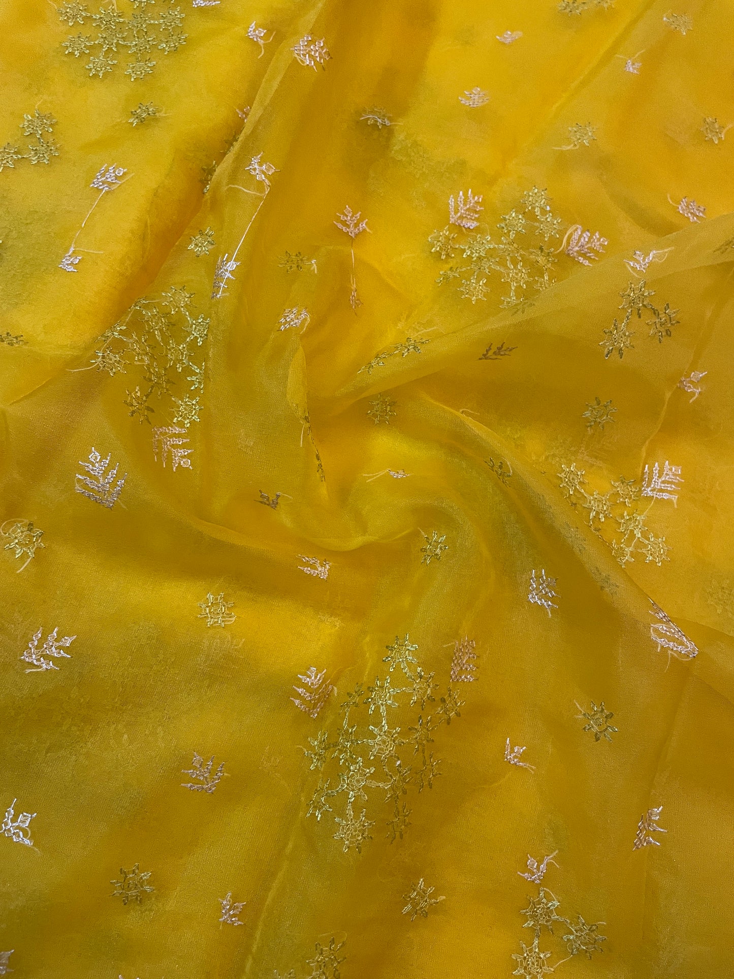 Yellow Flowers in the Wind Kasuti Organza Saree