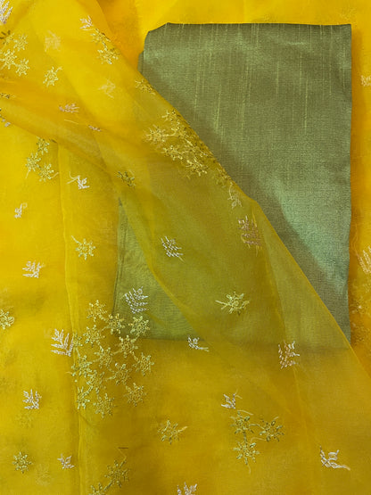 Yellow Flowers in the Wind Kasuti Organza Saree