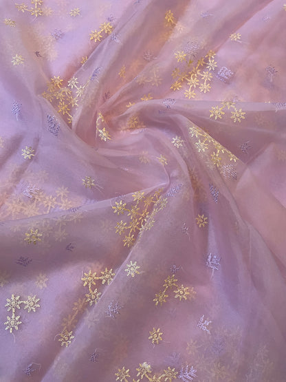 Pink Flowers in the Wind Kasuti Organza Saree