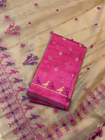 Load image into Gallery viewer, brown mayur organza kasuti saree showing pallu with embroidered motifs
