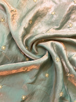 Load image into Gallery viewer, jade flora organza saree with jade green sheer fabric and floral motifs
