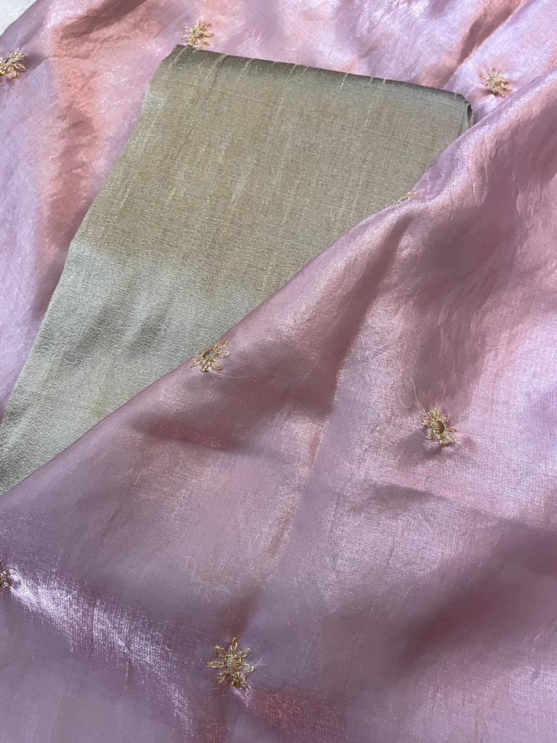 bohemian rose flora organza saree showcasing embroidered floral detail