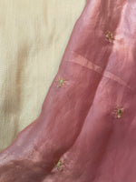 Load image into Gallery viewer, deep brick flora organza saree with floral motifs and sheer texture
