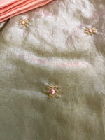 Load image into Gallery viewer, fern flora organza saree highlighting fabric weave and floral details
