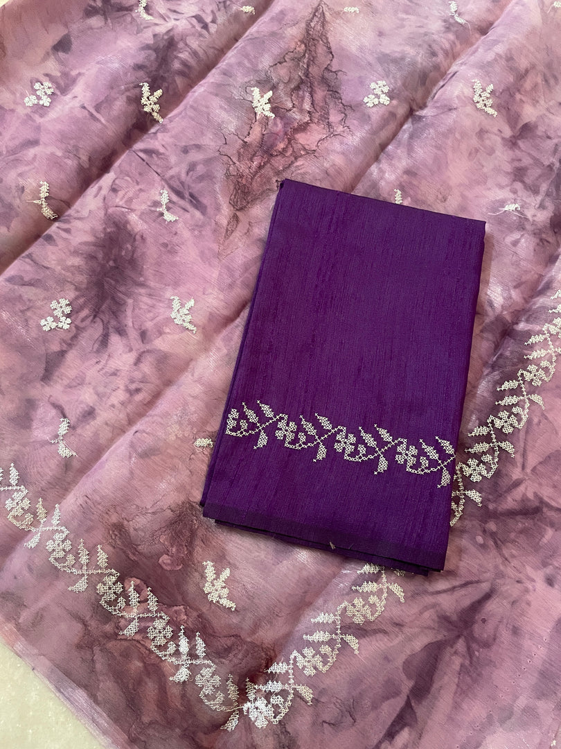 milkyway tie-dye organza kasuti saree in periwinkle with sheer drape