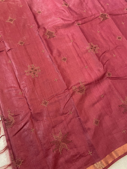 Brick Red Kasuti Ooru Saree