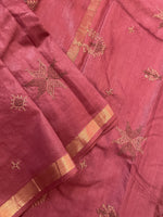 Load image into Gallery viewer, brick red kasuti ooru saree with embroidered motifs across fabric
