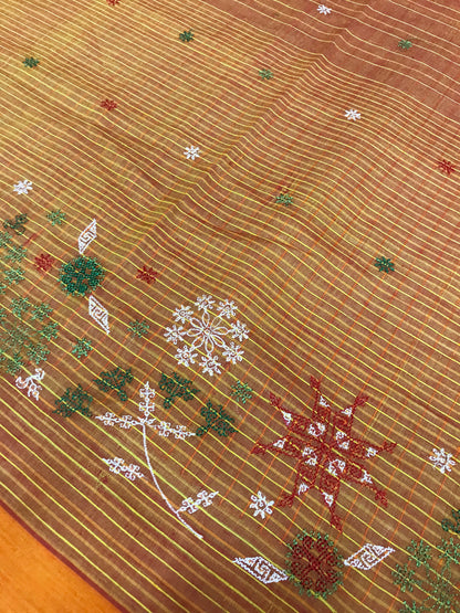 Kesar Orange  Kasuti Flower Bloom Cotton Saree