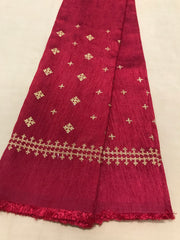 Maroon diamond kutchwork blouse close-up with embroidered motifs