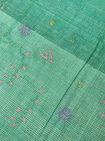 Load image into Gallery viewer, Green kasuti forest saree in cotton showing embroidered leafy motifs
