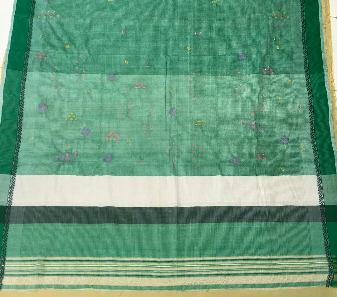 Monsoon green kasuti saree in cotton with pallu embroidery view