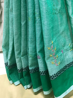 Load image into Gallery viewer, Forest motif kasuti embroidery on monsoon green cotton saree drape
