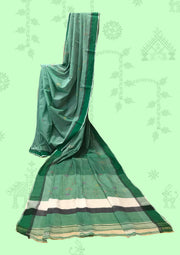 Monsoon green cotton saree with kasuti forest embroidery on the pallu