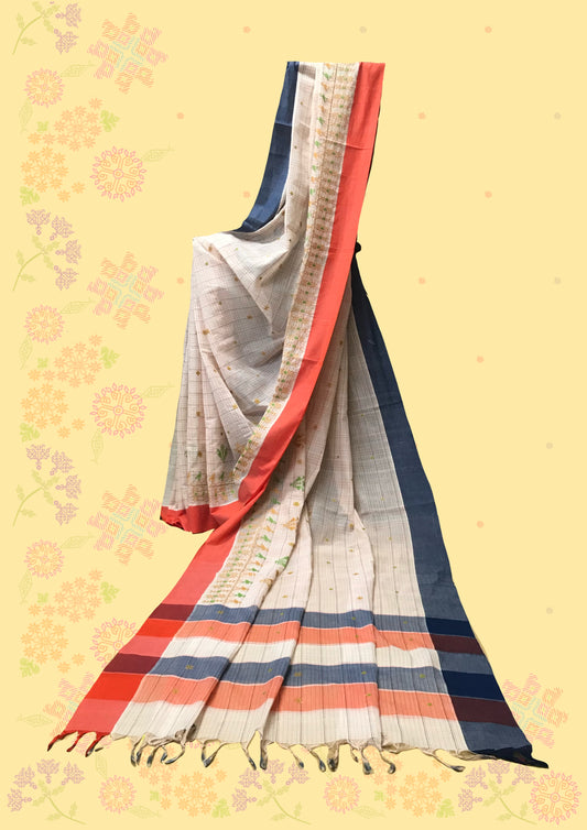 Nandini White Mayur Cotton Saree