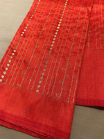 Load image into Gallery viewer, Orange kasuti stripes blouse showing close-up embroidered stripe details
