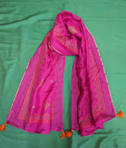 Rani pink classic stole featuring embroidered motifs and drape
