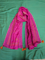 Rani pink stole in classic style with border embroidery detail