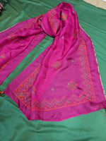 Load image into Gallery viewer, Rani pink stole with embroidered motifs and textured drape
