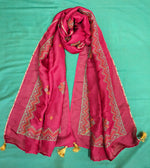 Load image into Gallery viewer, Kumkum red classic stole with embroidered motifs and fine border
