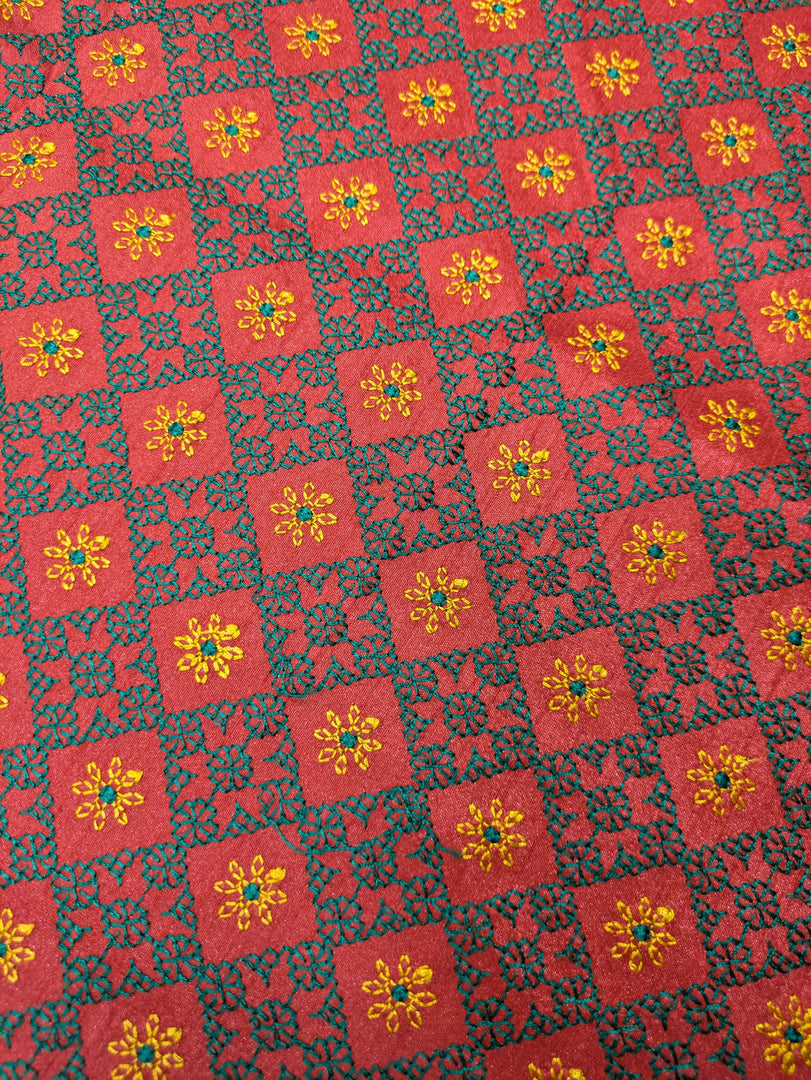 Kumkum red kasuti blouse side embroidery detail